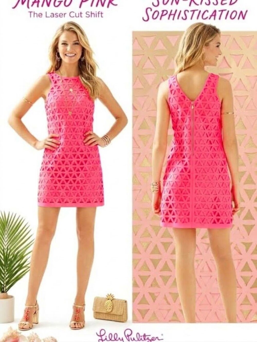 Lilly Pulitzer Mango Pink Sun Ray Daisy Laser Cut Scuba Ponte Shift Dress Size M